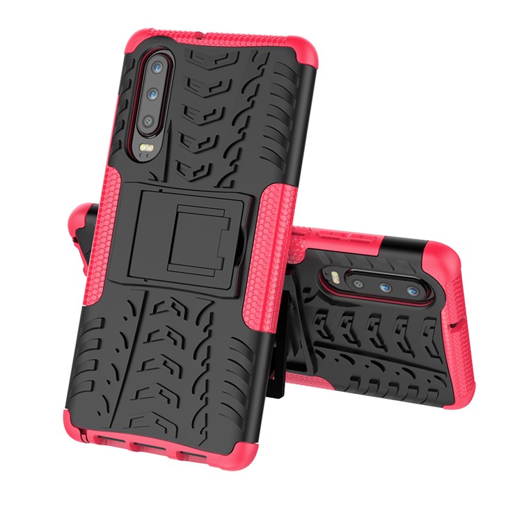 Anti-slip PC + TPU Hybrid Case Cover with Kickstand for Huawei P30 - Rose-2