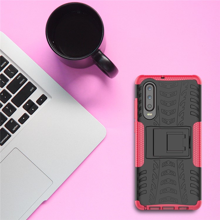 Anti-slip PC + TPU Hybrid Case Cover with Kickstand for Huawei P30 - Rose-9