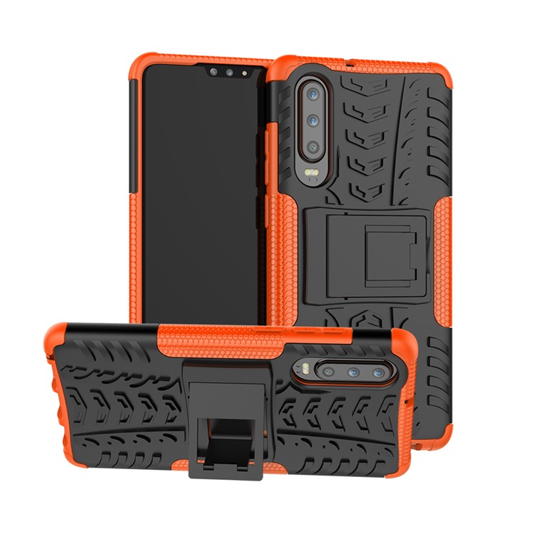 Custodia Protettiva Ibrida Antiscivolo Per PC + TPU Con Cavalletto Per Huawei P30 - Arancia-1
