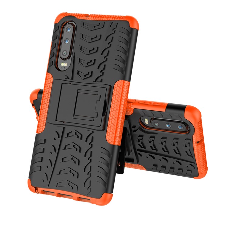 Custodia Protettiva Ibrida Antiscivolo Per PC + TPU Con Cavalletto Per Huawei P30 - Arancia-2