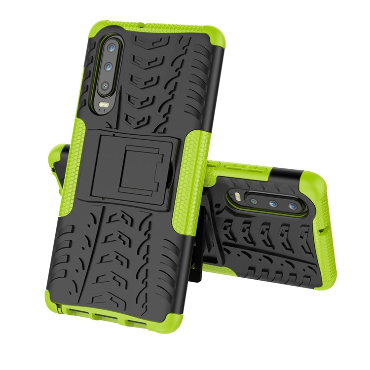 Anti-slip PC + TPU Combo Case with Kickstand for Huawei P30 - Green-2