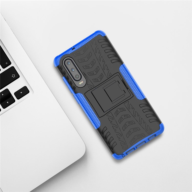 Caso De Telefone Antiderrapante PC + TPU Combo Com Kickstand Para Huawei P30 - Azul-9