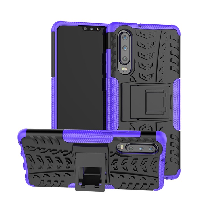Anti-slip PC + TPU Combo Cover Case with Kickstand for Huawei P30 - Purple-1