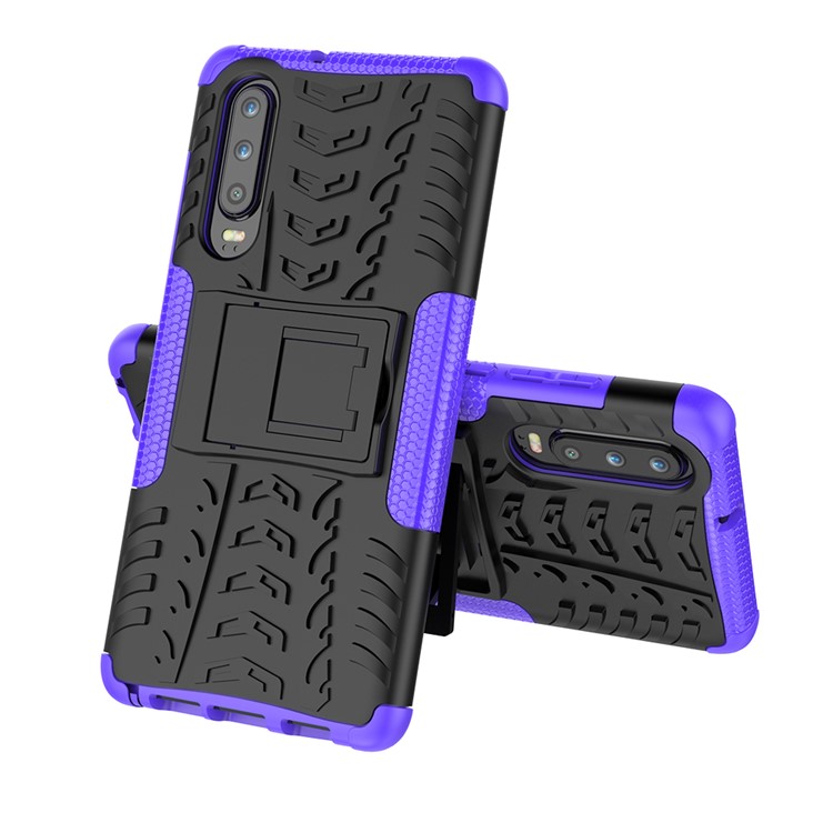 Anti-slip PC + TPU Combo Cover Case with Kickstand for Huawei P30 - Purple-2