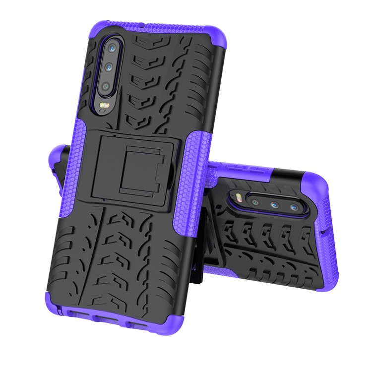 Custodia Combo PC + TPU Anti-slip Con Cavalletto Per Huawei P30 - Viola-2