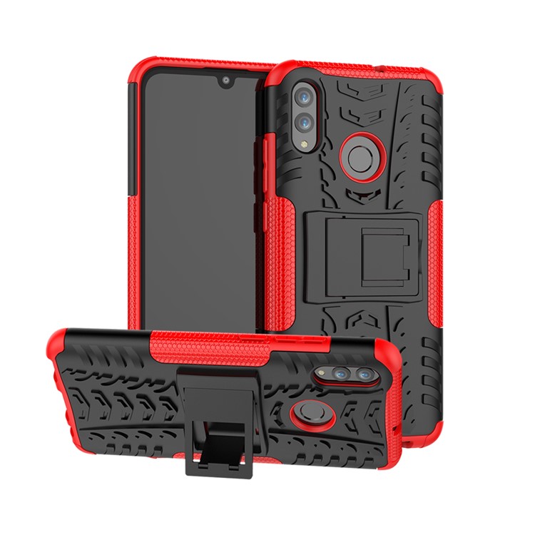 Anti-Slip-PC + TPU-Hybrid-Kickstand Shell Für Huawei P Smart (2019) / P Smart + (2019) - Rot-1
