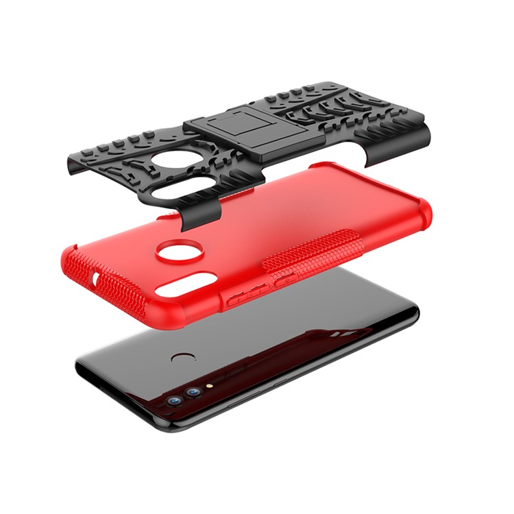 Anti-Slip-PC + TPU-Hybrid-Kickstand Shell Für Huawei P Smart (2019) / P Smart + (2019) - Rot-8