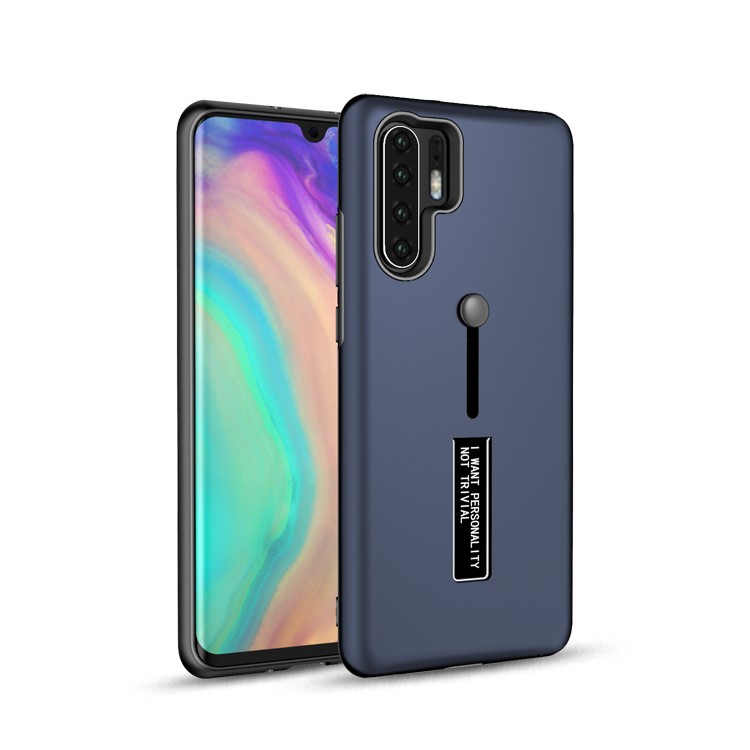 TPU + PC Hybrid Finger Grip Kickstand Cover for Huawei P30 Pro - Dark Blue-1