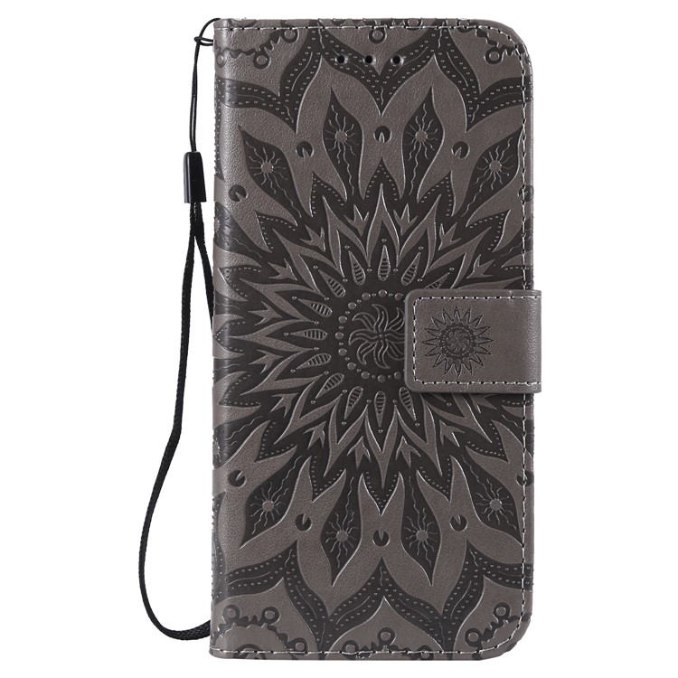 Imprint Sunflower PU Leather Wallet Magnetic Stand Cover for Huawei Honor 10 Lite / P Smart (2019) - Grey-2