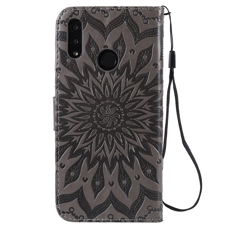 Imprint Sunflower PU Leather Wallet Magnetic Stand Cover for Huawei Honor 10 Lite / P Smart (2019) - Grey-3