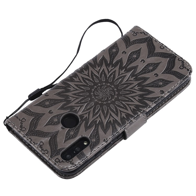 Imprint Sunflower PU Leather Wallet Magnetic Stand Cover for Huawei Honor 10 Lite / P Smart (2019) - Grey-6
