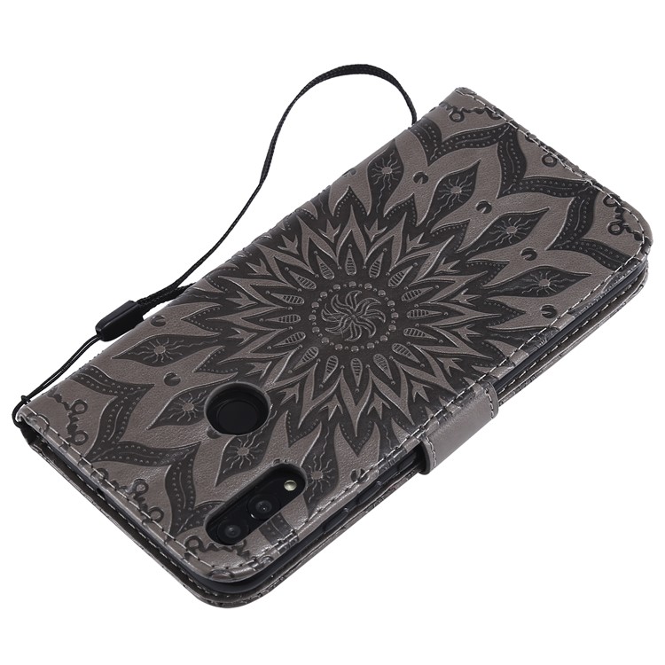 KT Sprudel Blumenserie-1-abdruck Sonnenblume PU Leder Brieftasche Magnetisch Abdeckung Für Huawei Honor 10 Lite / P Smart (2019) - Grau