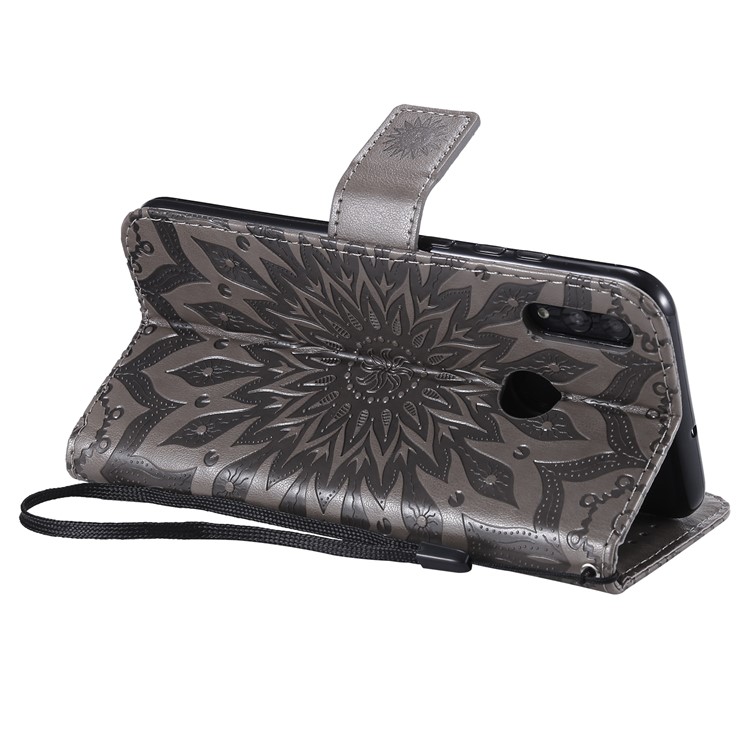 Imprint Sunflower PU Leather Wallet Magnetic Stand Cover for Huawei Honor 10 Lite / P Smart (2019) - Grey-7