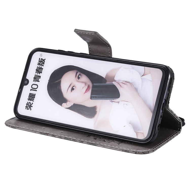 Imprint Sunflower PU Leather Wallet Magnetic Stand Cover for Huawei Honor 10 Lite / P Smart (2019) - Grey-8
