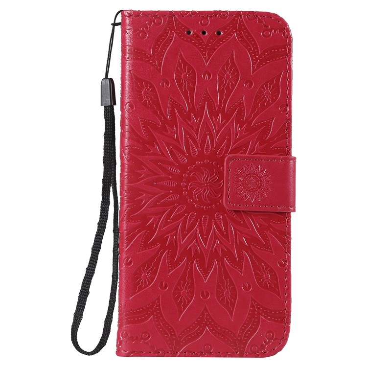 Imprint Sunflower PU Leather Wallet Magnetic Stand Case for Huawei Honor 10 Lite / P Smart (2019) - Red-2