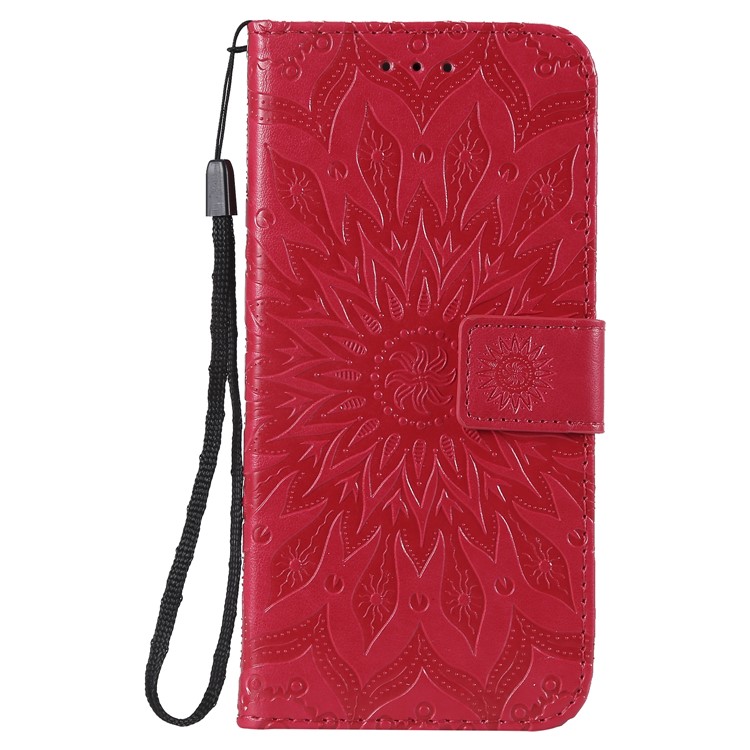 KT Impression de Fleurs Série 1 Empreinte de Tournesol de Tournesol Portefeuille en Cuir Support de Support Pour Huawei Honneur 10 Lite / P Smart (2019) - Rouge-2