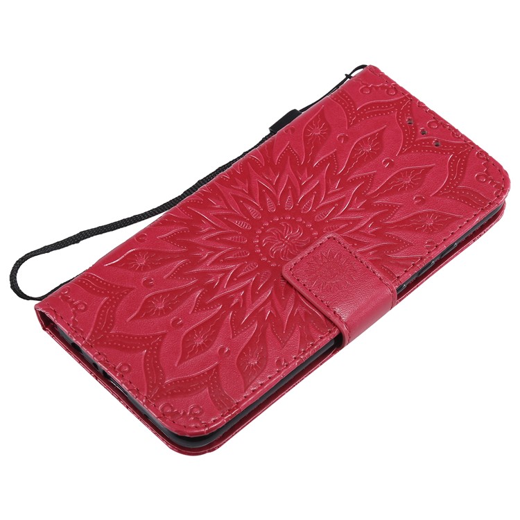 Imprint Sunflower PU Leather Wallet Magnetic Stand Case for Huawei Honor 10 Lite / P Smart (2019) - Red-5