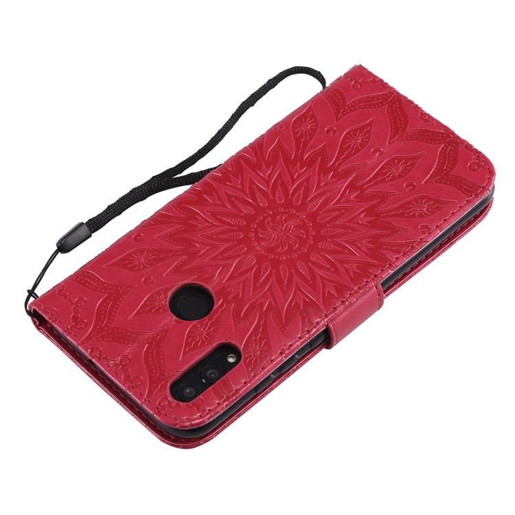 KT Impression de Fleurs Série 1 Empreinte de Tournesol de Tournesol Portefeuille en Cuir Support de Support Pour Huawei Honneur 10 Lite / P Smart (2019) - Rouge-6