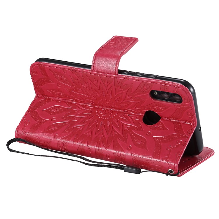 Imprint Sunflower PU Leather Wallet Magnetic Stand Case for Huawei Honor 10 Lite / P Smart (2019) - Red-7