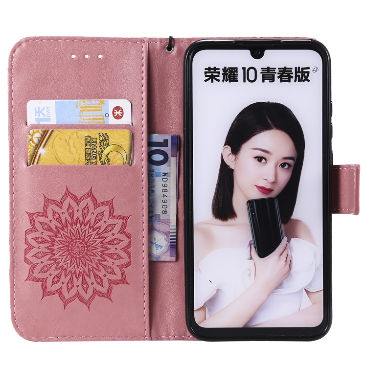 Imprint Sunflower PU Leather Wallet Magnetic Stand Shell for Huawei Honor 10 Lite / P Smart (2019) - Pink-4