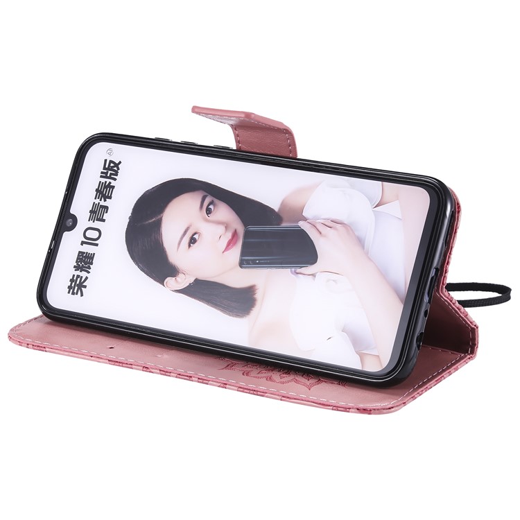 Imprint Sunflower PU Leather Wallet Magnetic Stand Shell for Huawei Honor 10 Lite / P Smart (2019) - Pink-8