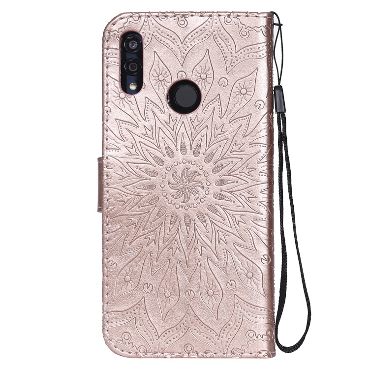 Imprint Sunflower PU Leather Wallet Magnetic Stand Casing for Huawei Honor 10 Lite / P Smart (2019) - Rose Gold-3