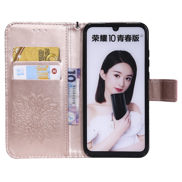 Imprint Sunflower PU Leather Wallet Magnetic Stand Casing for Huawei Honor 10 Lite / P Smart (2019) - Rose Gold-4