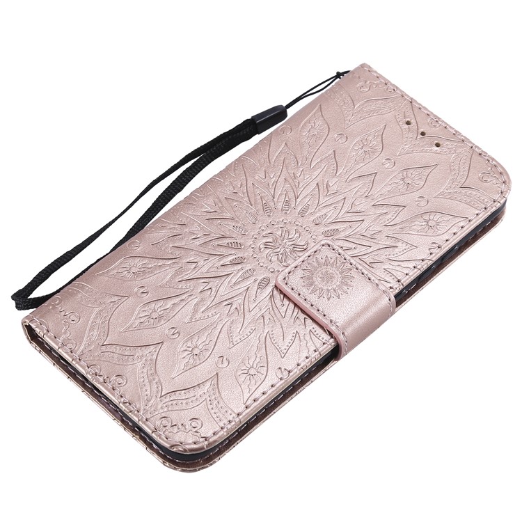 Imprint Sunflower PU Leather Wallet Magnetic Stand Casing for Huawei Honor 10 Lite / P Smart (2019) - Rose Gold-5