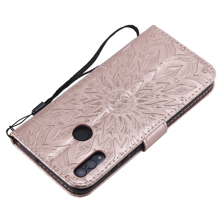 Imprint Sunflower PU Leather Wallet Magnetic Stand Casing for Huawei Honor 10 Lite / P Smart (2019) - Rose Gold-6