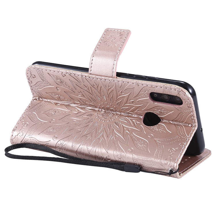 Imprint Sunflower PU Leather Wallet Magnetic Stand Casing for Huawei Honor 10 Lite / P Smart (2019) - Rose Gold-7