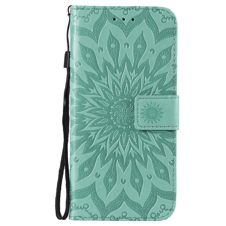 KT Sprudel Blumenserie-1-abdruck Sonnenblume PU Leder Brieftasche Magnetisch Schutzschutz Für Huawei Honor 10 Lite / P Smart (2019) - Cyan-2