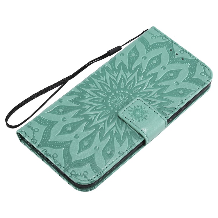 Imprint Sunflower PU Leather Wallet Magnetic Stand Protective Cover for Huawei Honor 10 Lite / P Smart (2019) - Cyan-5