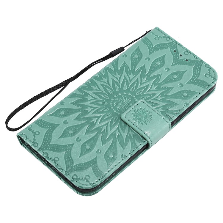 KT Sprudel Blumenserie-1-abdruck Sonnenblume PU Leder Brieftasche Magnetisch Schutzschutz Für Huawei Honor 10 Lite / P Smart (2019) - Cyan-5