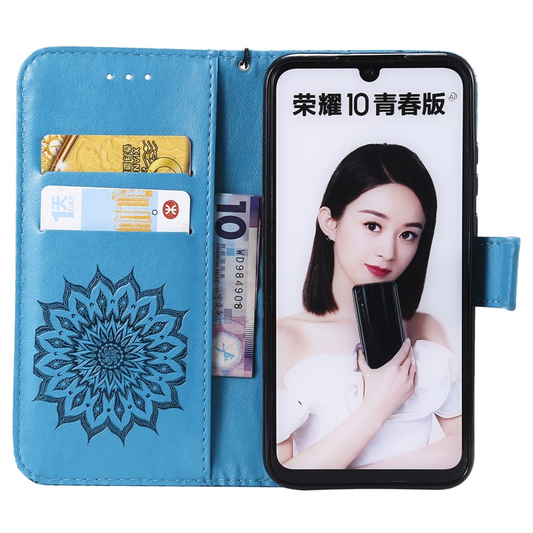 Imprint Sunflower PU Leather Wallet Magnetic Stand Protective Shell for Huawei Honor 10 Lite / P Smart (2019) - Blue-4