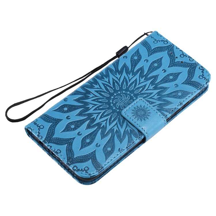 Imprint Sunflower PU Leather Wallet Magnetic Stand Protective Shell for Huawei Honor 10 Lite / P Smart (2019) - Blue-5