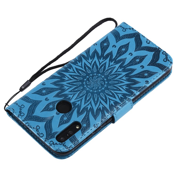 Imprint Sunflower PU Leather Wallet Magnetic Stand Protective Shell for Huawei Honor 10 Lite / P Smart (2019) - Blue-6