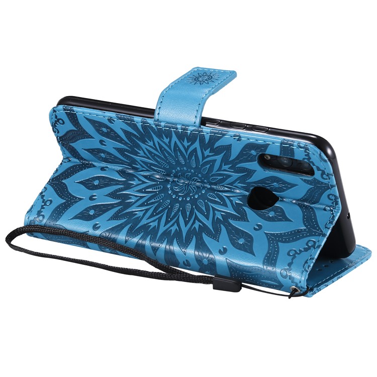 Imprint Sunflower PU Leather Wallet Magnetic Stand Protective Shell for Huawei Honor 10 Lite / P Smart (2019) - Blue-7