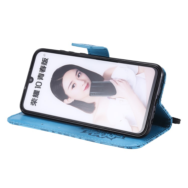 Imprint Sunflower PU Leather Wallet Magnetic Stand Protective Shell for Huawei Honor 10 Lite / P Smart (2019) - Blue-8