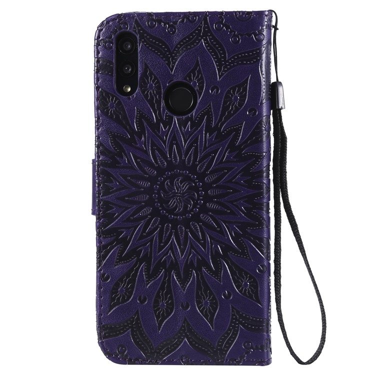 Imprint Sunflower PU Leather Wallet Magnetic Stand Flip Cover for Huawei Honor 10 Lite / P Smart (2019) - Purple-3