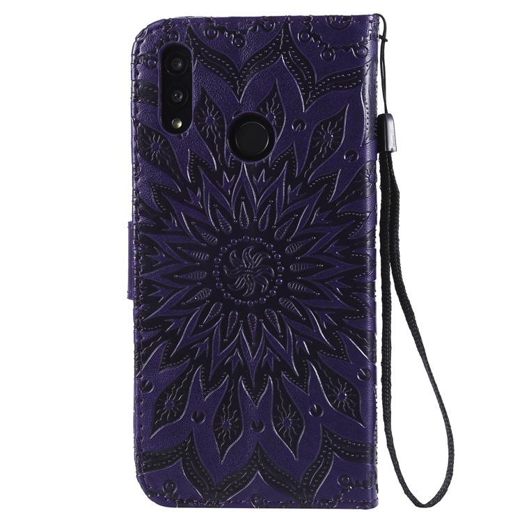 KT Sprudel Blumenserie-1-abdruck Sonnenblume PU Leder Brieftasche Magnetischen Ständer Flip Cover Für Huawei Honor 10 Lite / P Smart (2019) - Violett-3