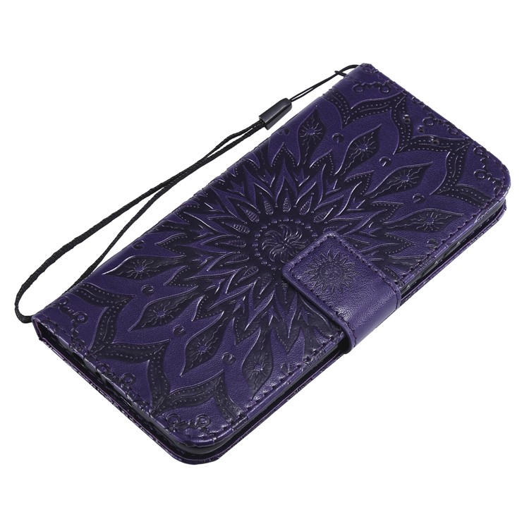 Imprint Sunflower PU Leather Wallet Magnetic Stand Flip Cover for Huawei Honor 10 Lite / P Smart (2019) - Purple-5