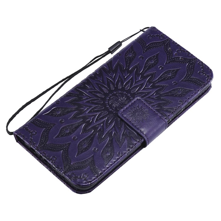 KT Sprudel Blumenserie-1-abdruck Sonnenblume PU Leder Brieftasche Magnetischen Ständer Flip Cover Für Huawei Honor 10 Lite / P Smart (2019) - Violett-5