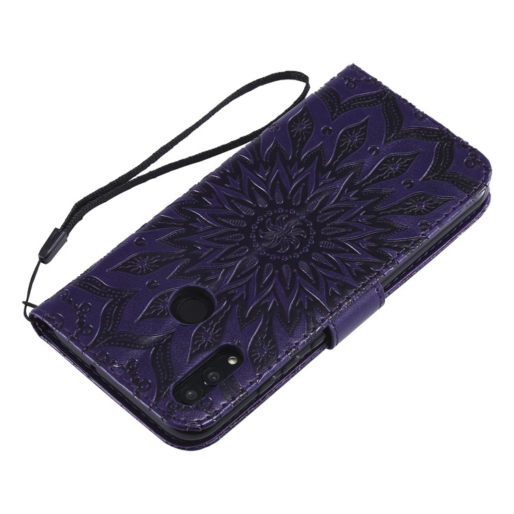 Imprint Sunflower PU Leather Wallet Magnetic Stand Flip Cover for Huawei Honor 10 Lite / P Smart (2019) - Purple-6
