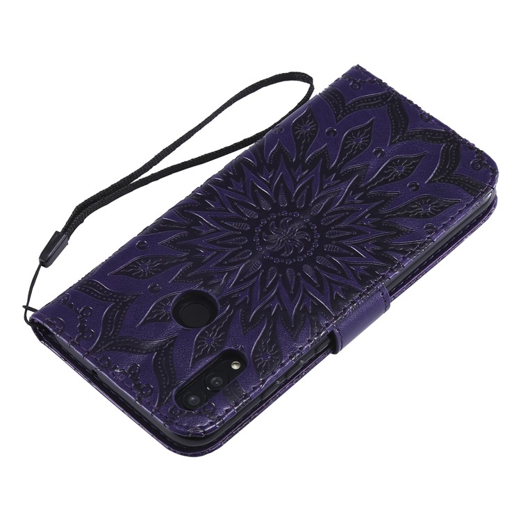 KT Sprudel Blumenserie-1-abdruck Sonnenblume PU Leder Brieftasche Magnetischen Ständer Flip Cover Für Huawei Honor 10 Lite / P Smart (2019) - Violett-6