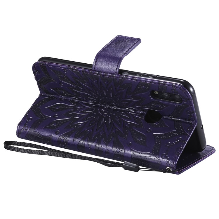 Imprint Sunflower PU Leather Wallet Magnetic Stand Flip Cover for Huawei Honor 10 Lite / P Smart (2019) - Purple-7