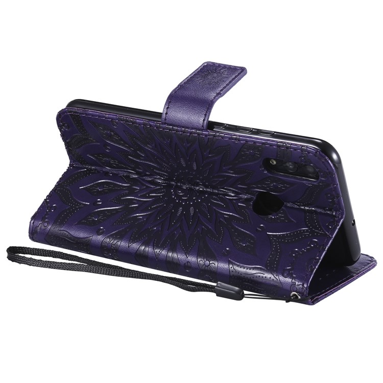 KT Sprudel Blumenserie-1-abdruck Sonnenblume PU Leder Brieftasche Magnetischen Ständer Flip Cover Für Huawei Honor 10 Lite / P Smart (2019) - Violett-7