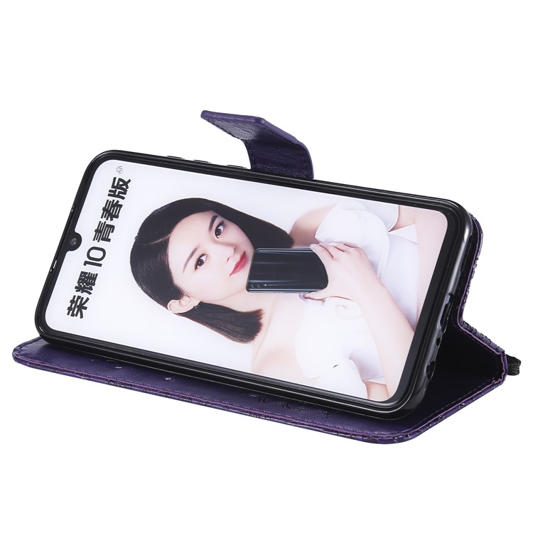 Imprint Sunflower PU Leather Wallet Magnetic Stand Flip Cover for Huawei Honor 10 Lite / P Smart (2019) - Purple-8