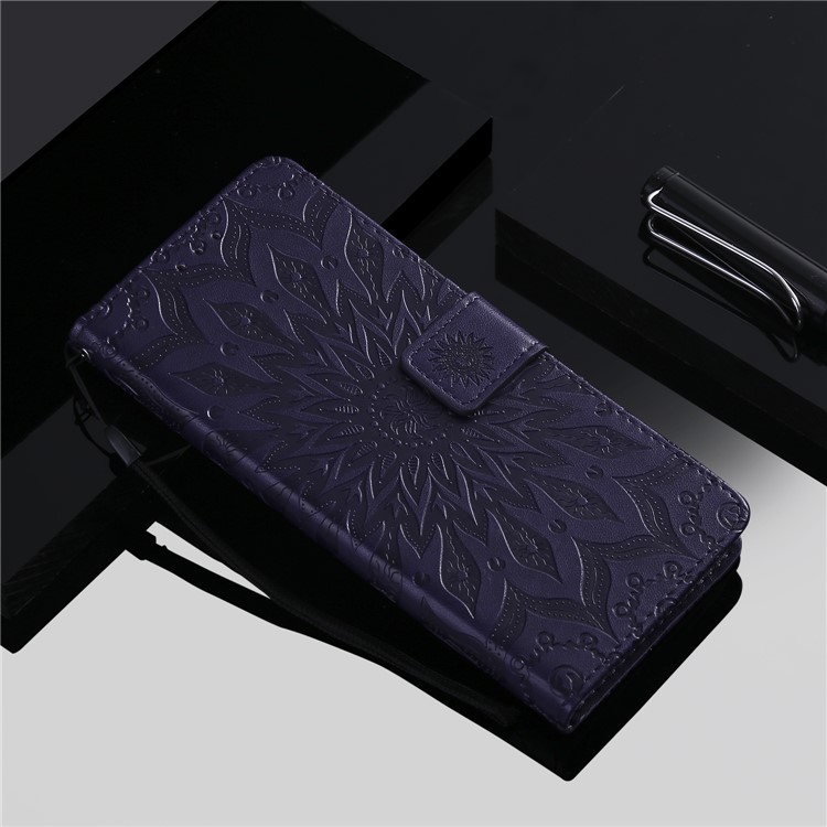 KT Sprudel Blumenserie-1-abdruck Sonnenblume PU Leder Brieftasche Magnetischen Ständer Flip Cover Für Huawei Honor 10 Lite / P Smart (2019) - Violett-9