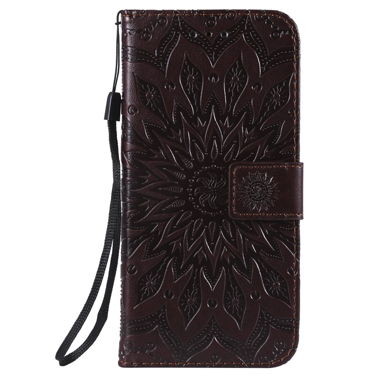 Imprint Sunflower PU Leather Wallet Magnetic Stand Flip Protective Cover for Huawei Honor 10 Lite / P Smart (2019) - Brown-2