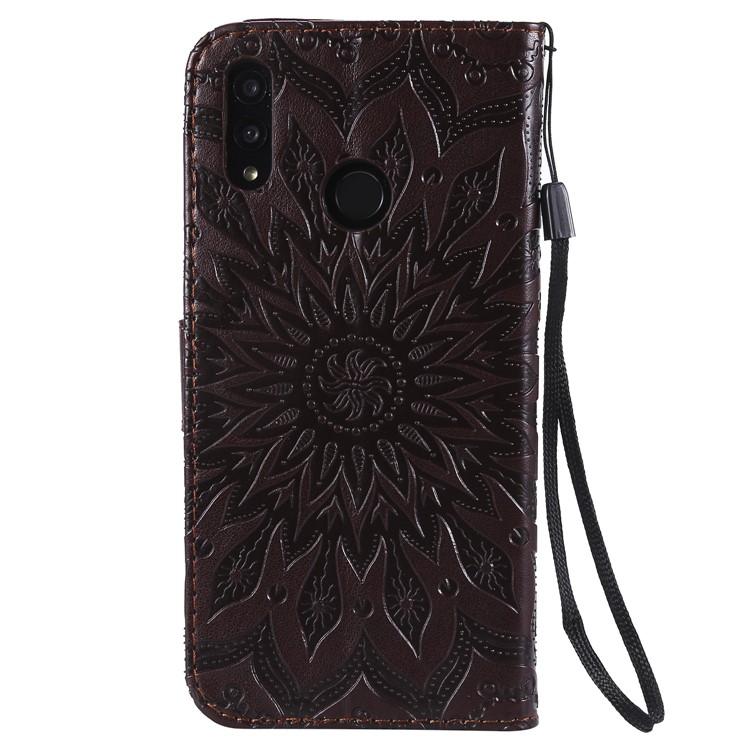 Imprint Sunflower PU Leather Wallet Magnetic Stand Flip Protective Cover for Huawei Honor 10 Lite / P Smart (2019) - Brown-3